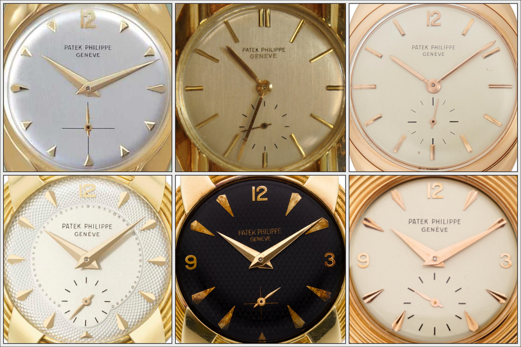Six different dial variations on the vintage Patek Philippe Turtle watch collection