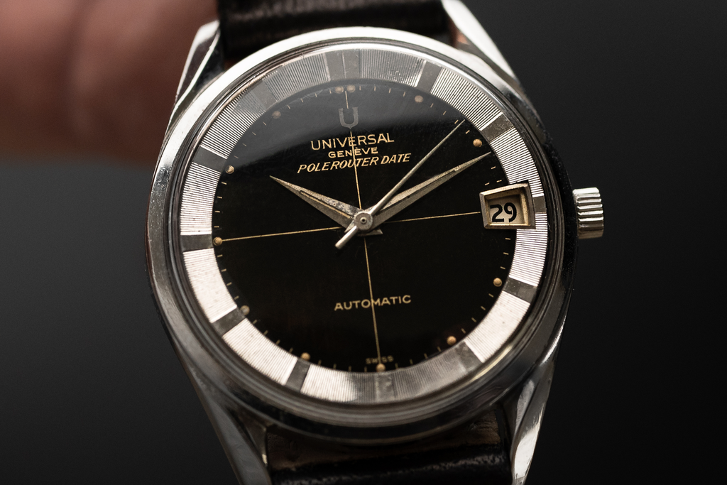 vintage 1960s Universal Geneve Polerouter Automatic with black dial