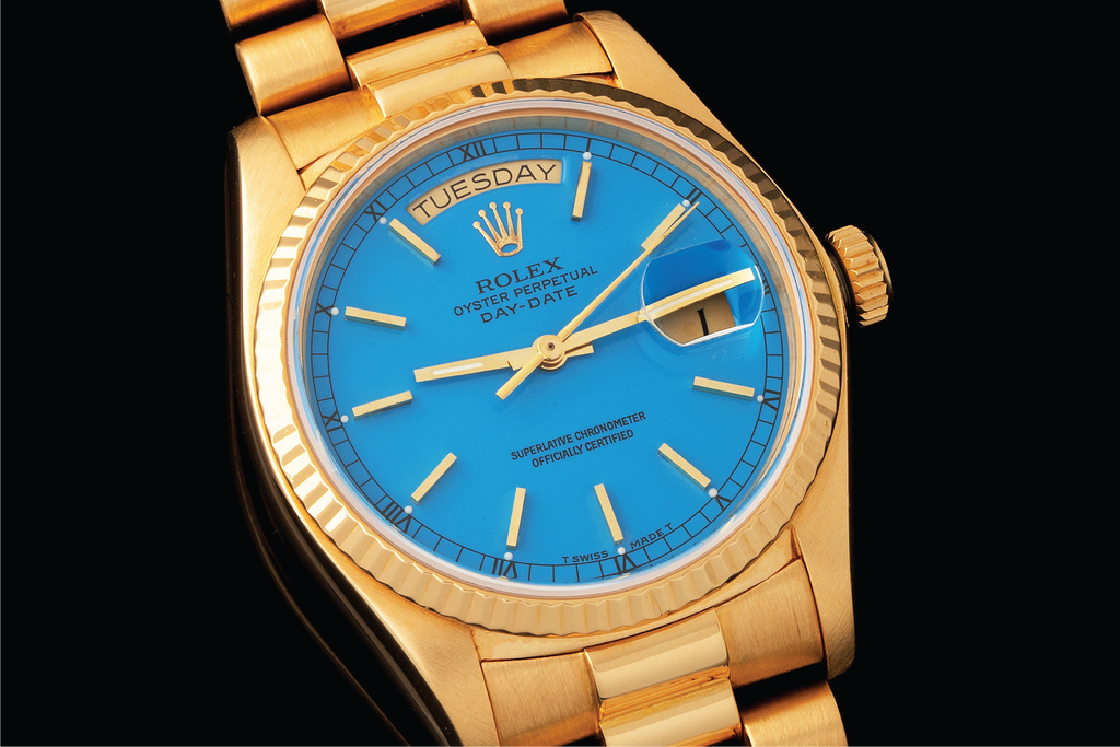 Monaco Legend Group 1980s Rolex 18038 Day-Date Stella blue dial
