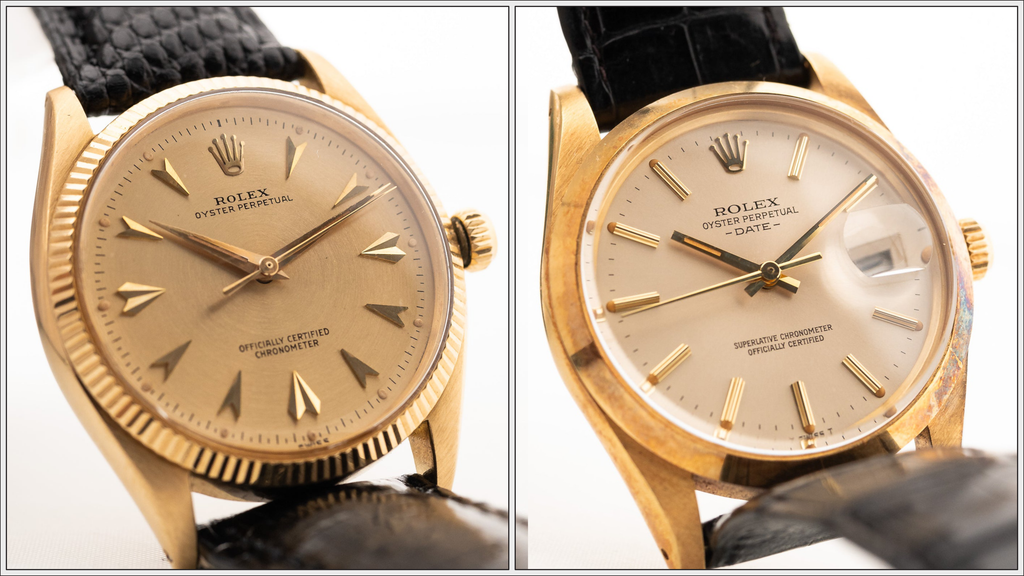 Two vintage 34mm Rolex Oyster Perpetual models in gold