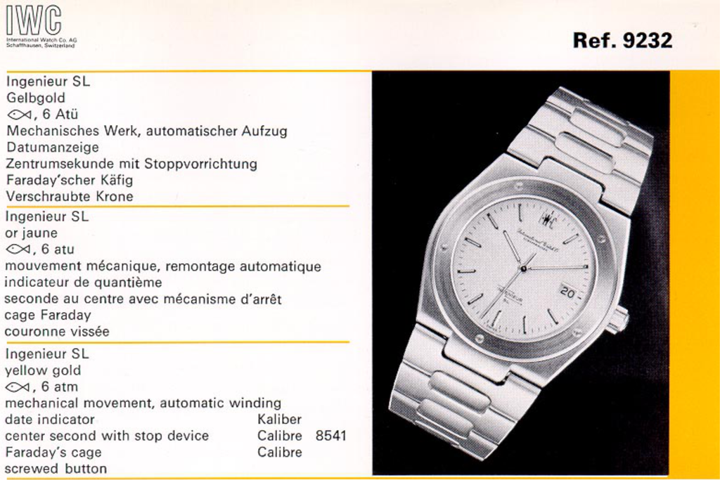 1970s IWC dealer sheet for the ref. 9232 Ingenieur