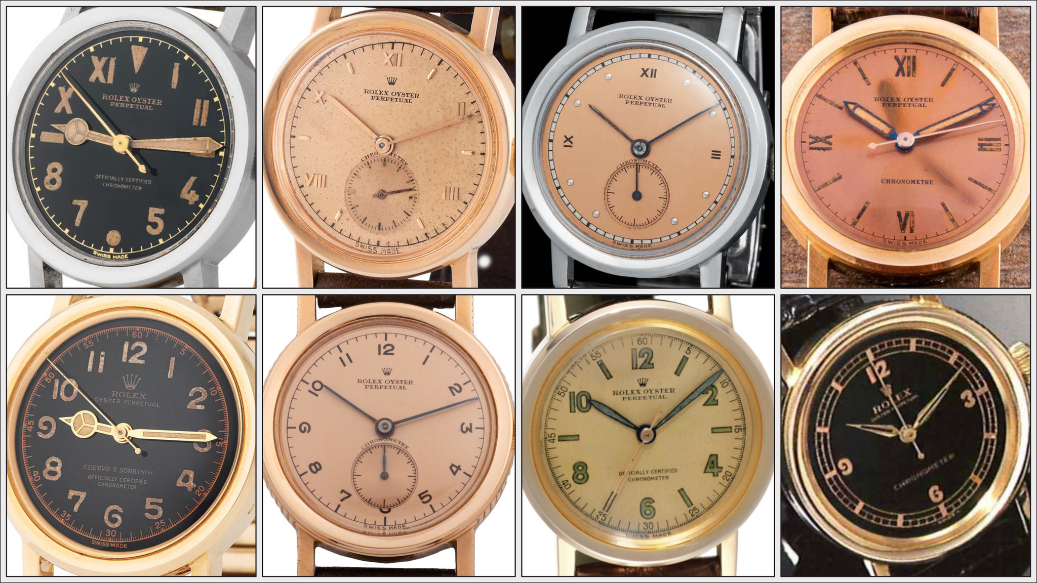 Various different dial executions for the Rolex "Empire" models