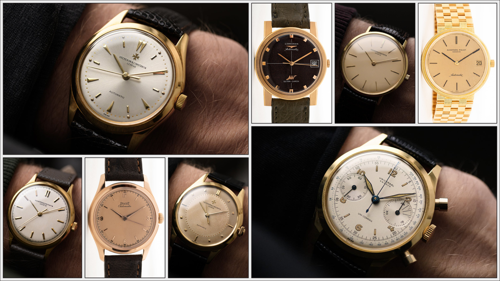 several example vintage watches with Spillmann cases