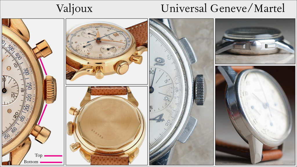 Comparison of a Valjoux and Martel/UG powered LeCoultre chronograph
