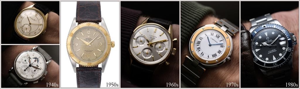 Six Example Watches showcasing the evolution of the sports watch genre over the last Century