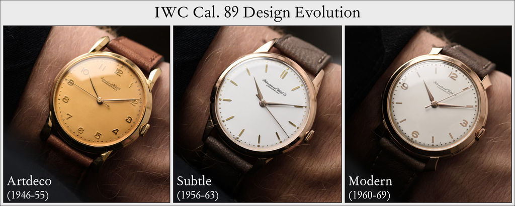 Evolution of vintage IWC Cal. 89 lug and case design from 1946 to 1969