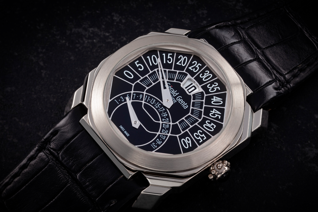 Gerald Genta Biretro watch in black with an early Octo Finissimo case