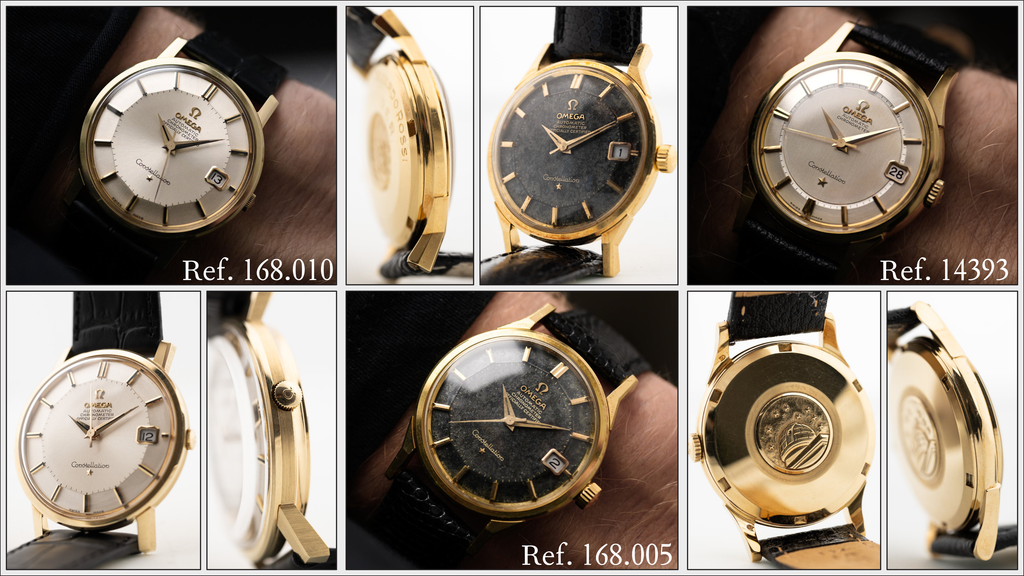 several example vintage Omega watches with Serva cases