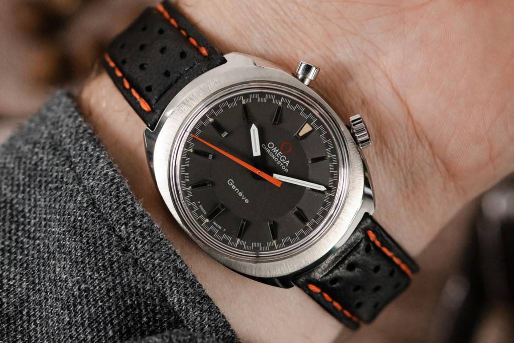 under the wrist shot of a vintage Omega Chronostop Driver