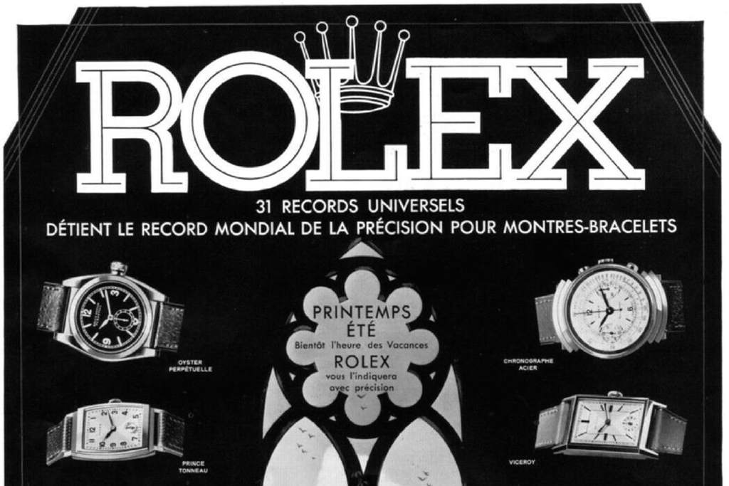 A vintage 1938 French Rolex advertorial featuring a Reference 2917