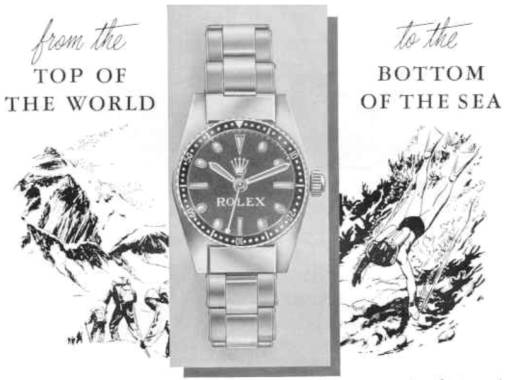 vintage 1950s Rolex advertorial on dive watches