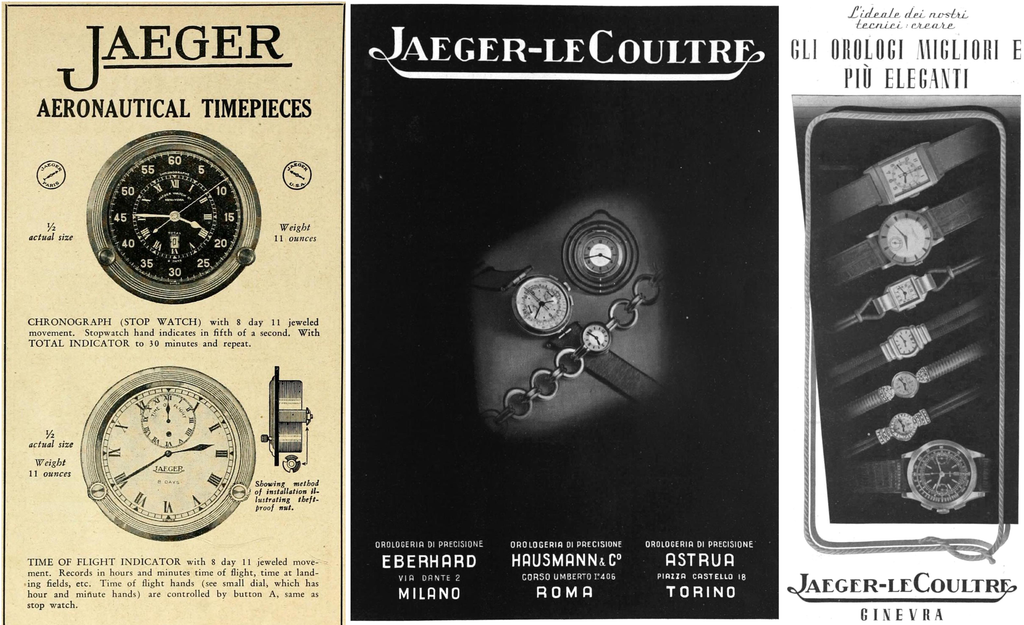 three international vintage Jaeger watch advertorials