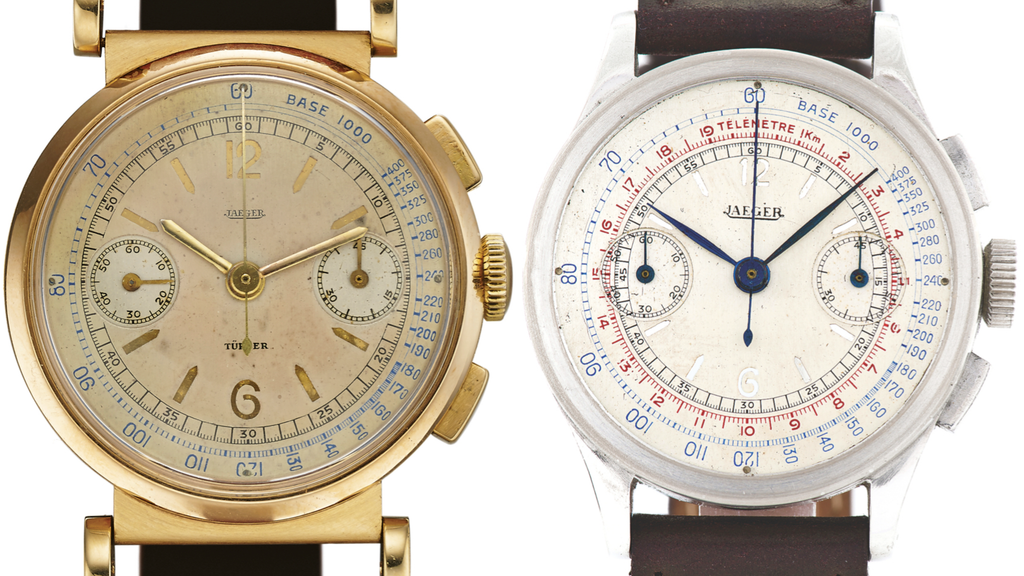 Two example Sandwich dial vintage Jaeger chronographs
