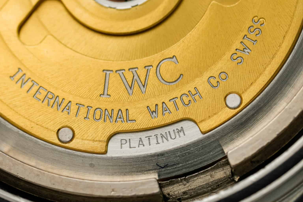 Jaeger-LeCoultre caliber 889 with platinum rotor inside an IWC 3521 Ingenieur
