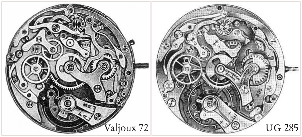 Direct comparison of the Valjoux 72 and Universal Geneve Martel caliber 285