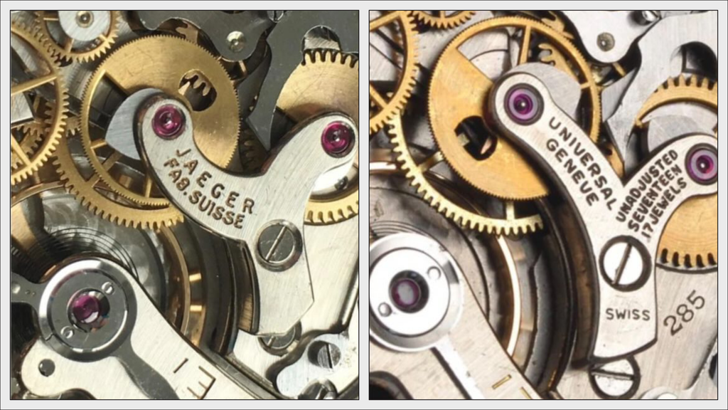 Comparing the movement bridges on a Jaeger and Universal Geneve chronograph cal. 285