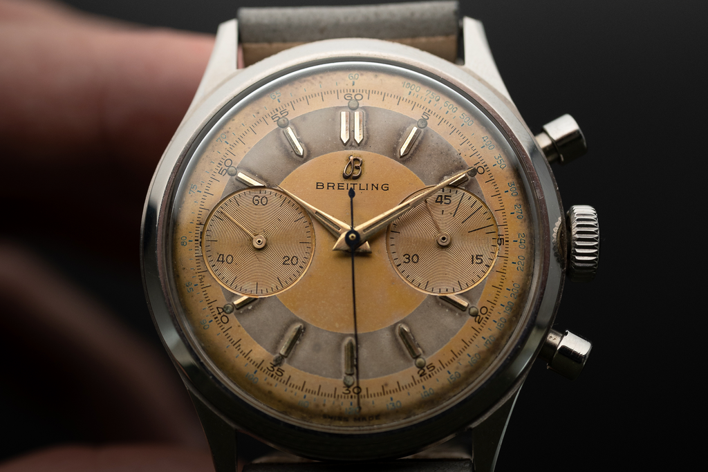 vintage 1940s patinated Breitling chronograph