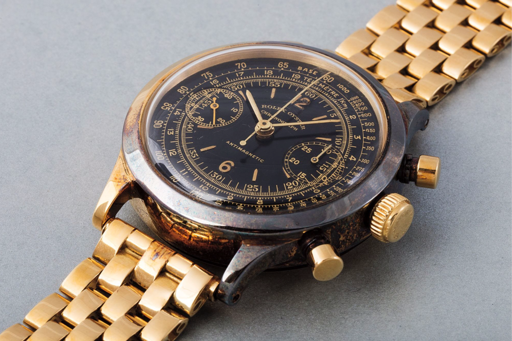 vintage 1940s Rolex 3525 in gold with patina