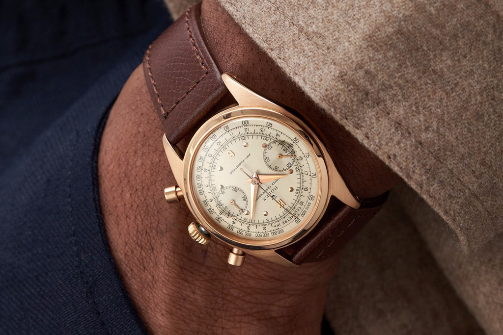 wristshot vintage 1950s Rolex 6032 Chronograph in pink gold