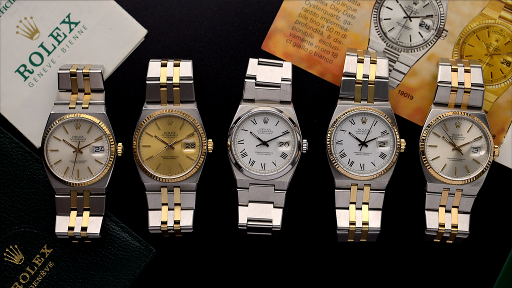 A selection of vintage Rolex Oysterquartz Datejust models and variations