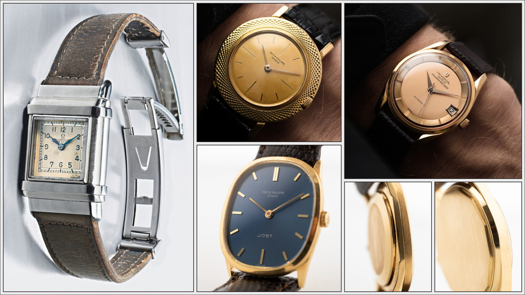 Several Examples of vintage watches with Baumgartner cases from Omega, Audemars Piguet, Patek Philippe and Universal Geneve