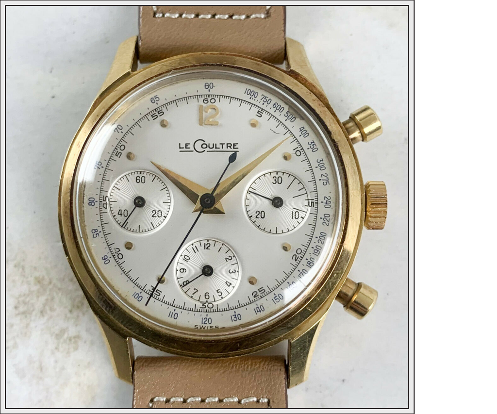a vintage LeCoultre Chronograph with classic case design in 18k gold