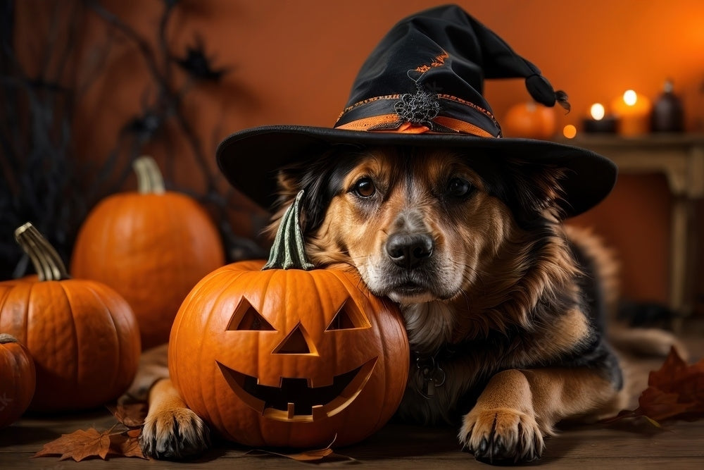 Dog and pumpkin halloween