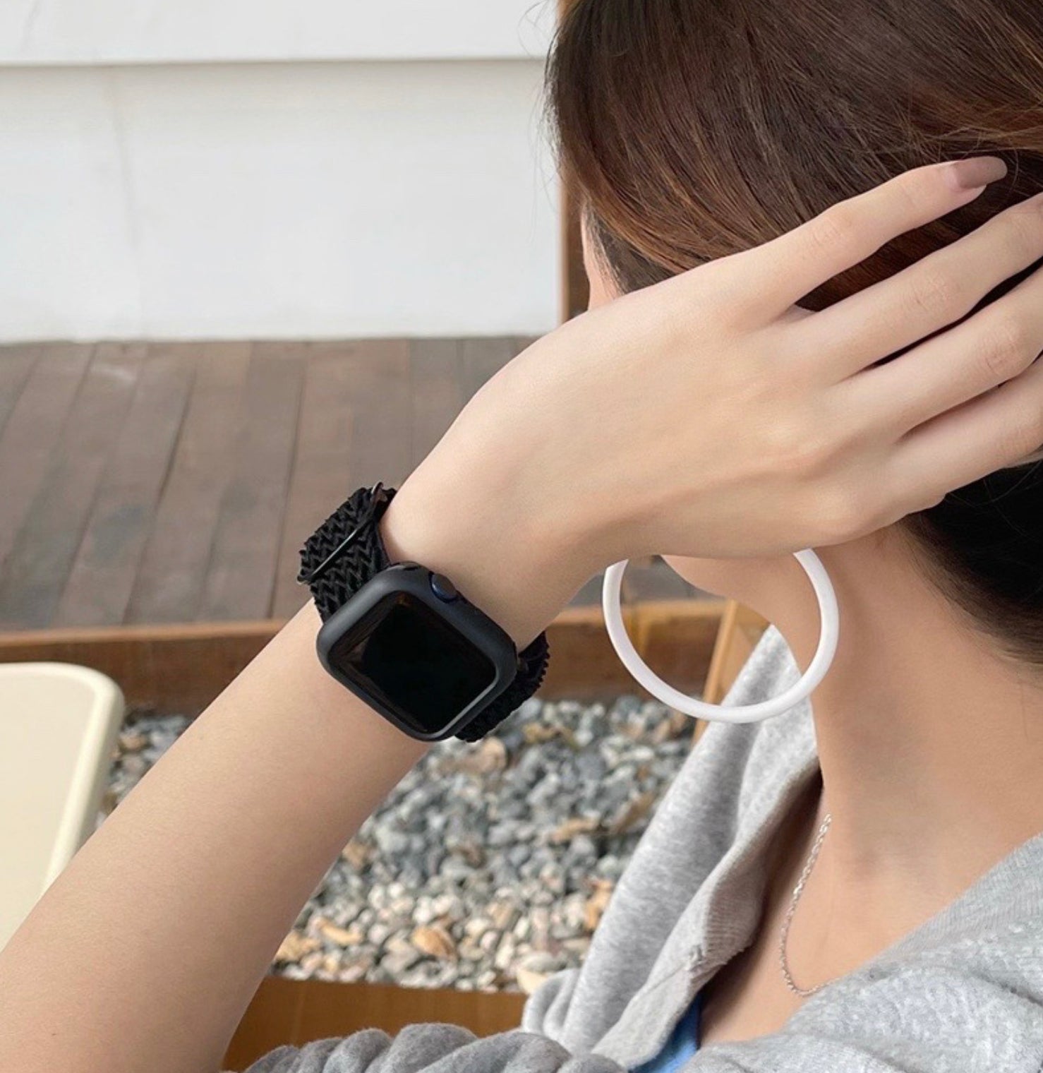 新品未使用 Apple Watch ベルト 38 40 41mm 千鳥格子 黒 - レザーベルト
