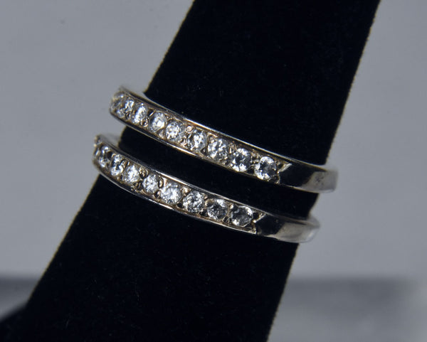 Sterling Silver Double Band Diamonique Cubic Zirconia Ring - Size 5