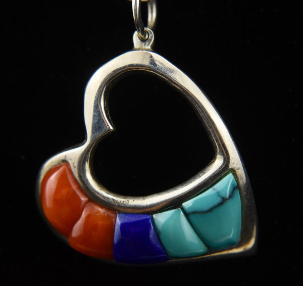 Ben Nighthorse - Stunning Sterling Silver Lapis, Coral, Turquoise Pendant Necklace