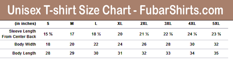 FubarShirts.com Size Chart for Unisex Tees