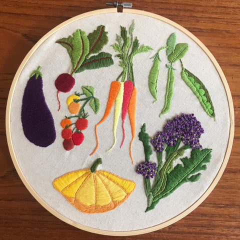 allotment vegetables embroidery hoop art