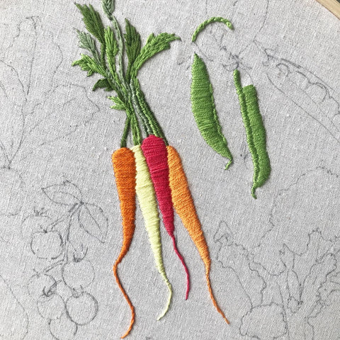 vegetable embroidery pattern carrots and peas