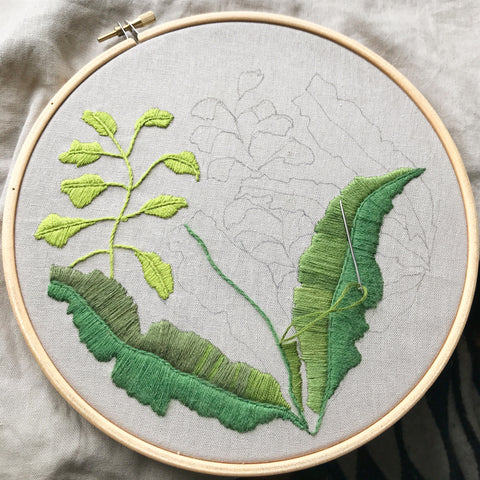 embroidery hoop ferns craft