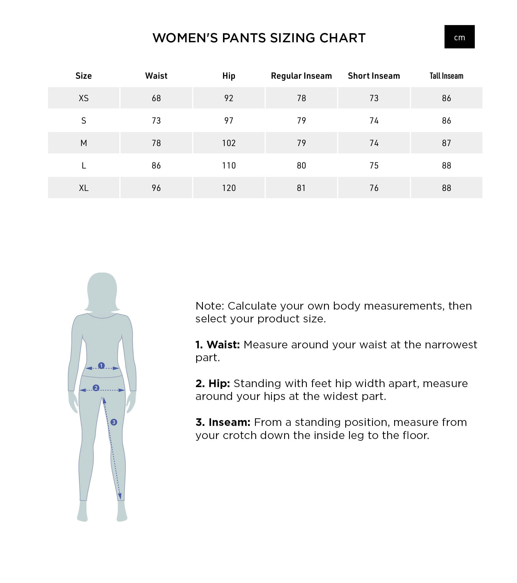 Women's Pants Sizing Chart