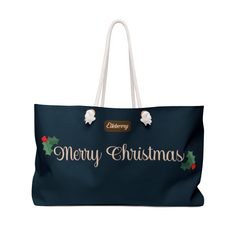 Elkberry Weekender Tote Bag - Merry Christmas with Holly on Navy