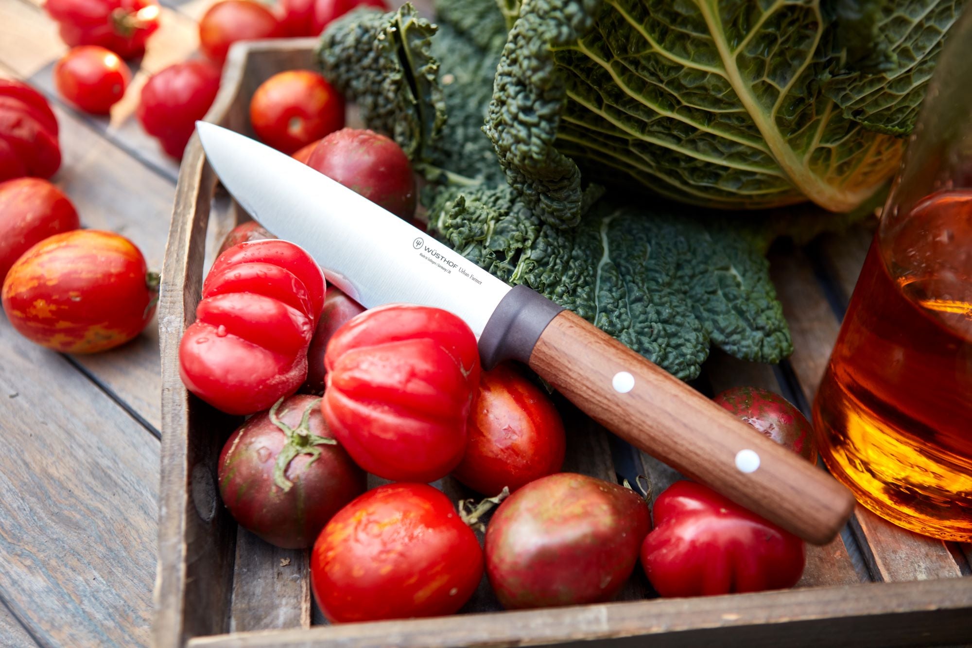 Santoku Knife with fruit and veg