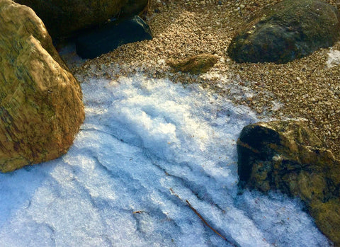 ice on the beach with rocks