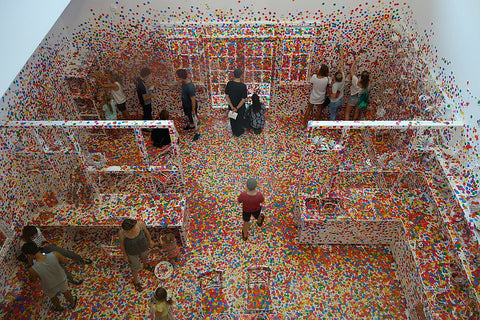 Photograph of the work Obliteration Room by Yayoi Kusama