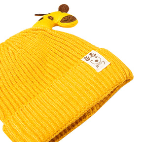 Knit Woollen Cap Winter Beanie 3D Reindeer Antler Yellow