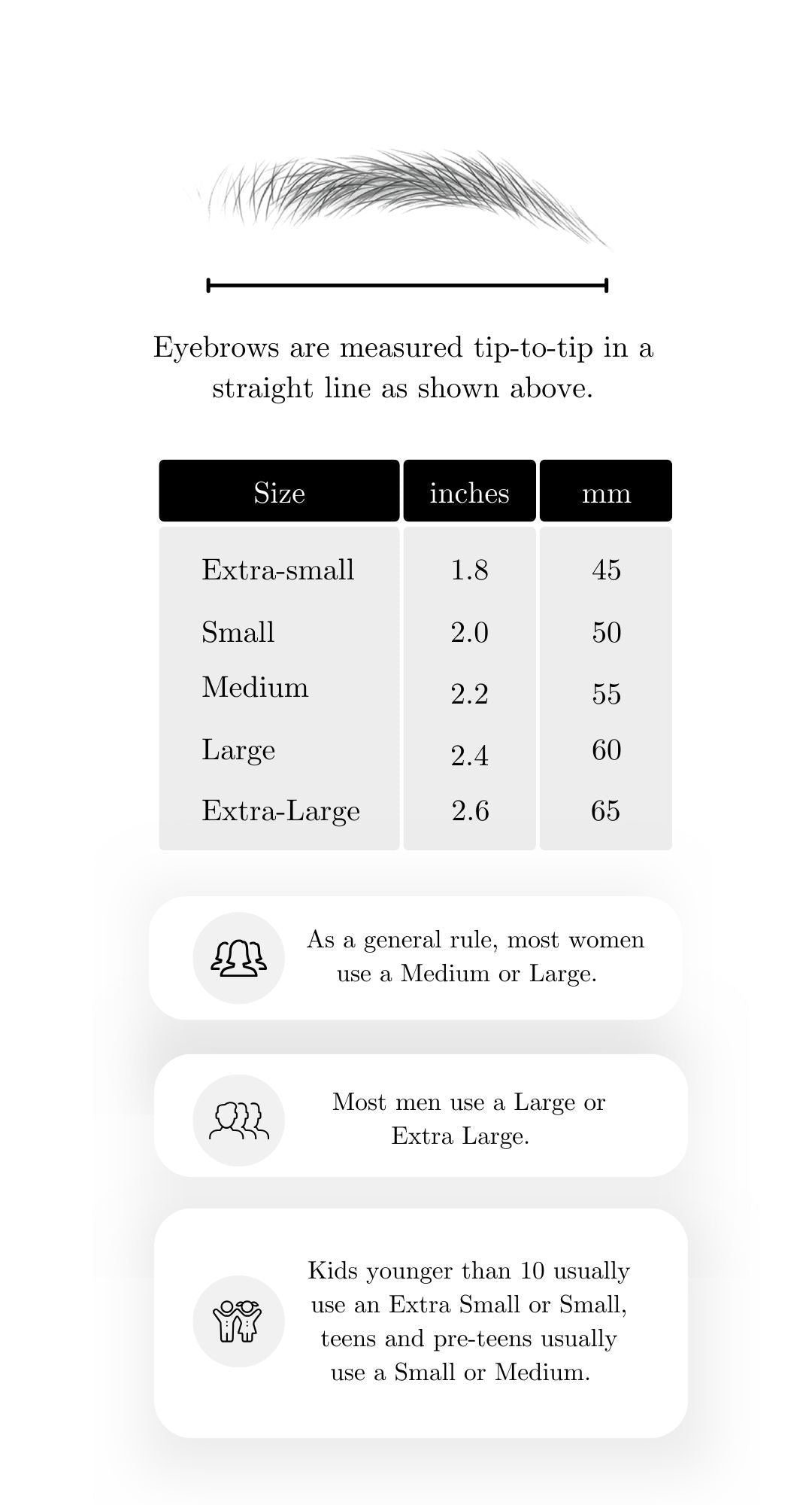 My Two Brows Sizing Info - The Everyday Brow