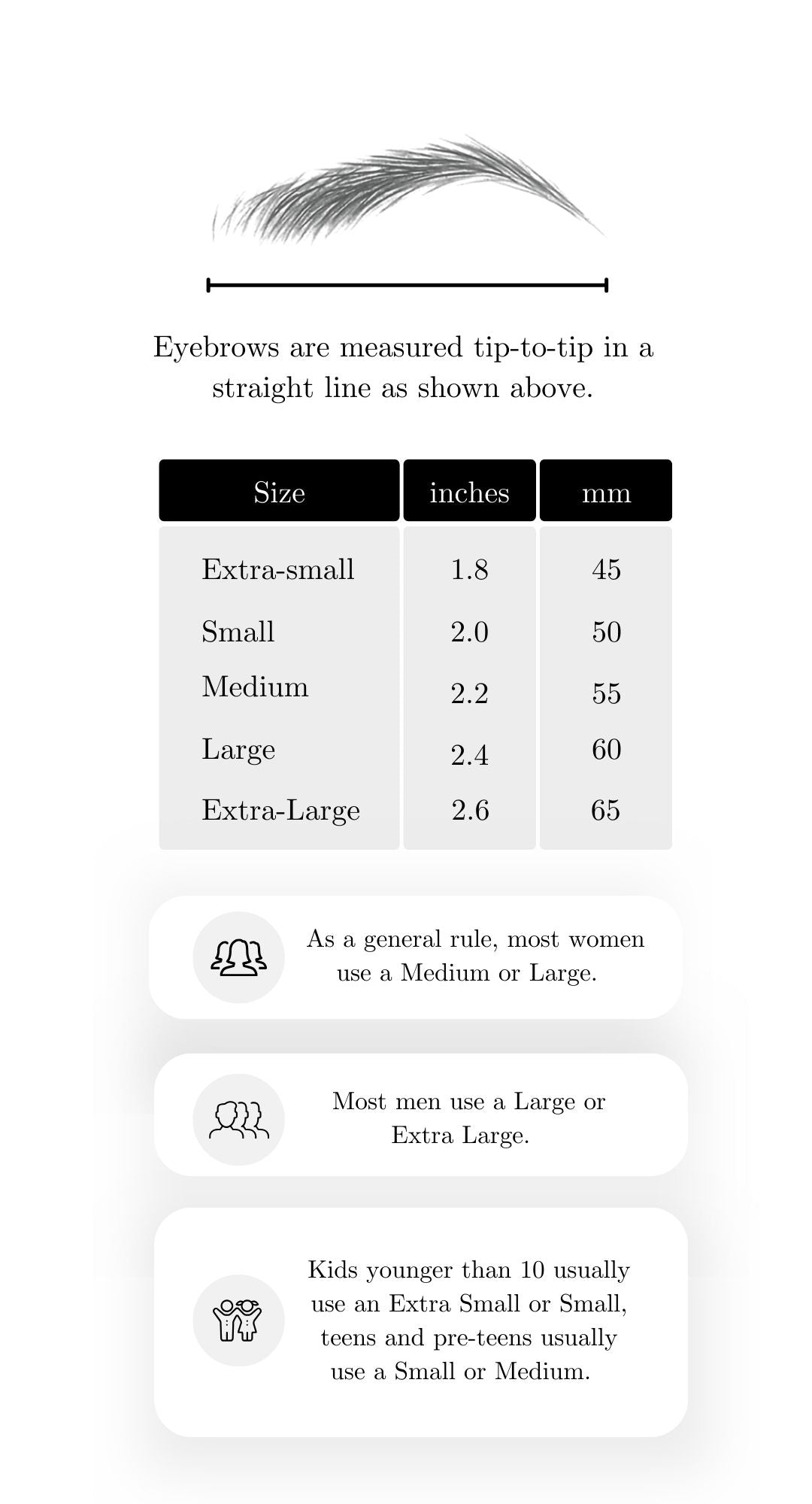 My Two Brows Sizing Info - Sassy Swerve