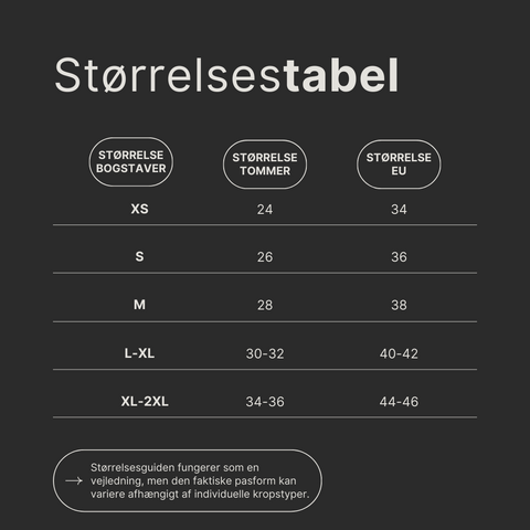 Størrelsestabel der sammenligner forskellige størrelsesmål i de mærker som Moto Lounge har i deres butik