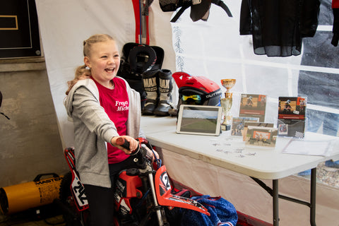 Moto Lounge sponsors Freya, the 8-year-old girl who is a speedway driver