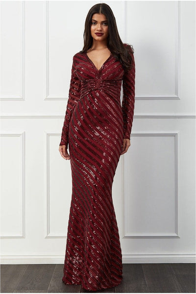 Sequin Stripe Front Bow Maxi Dress