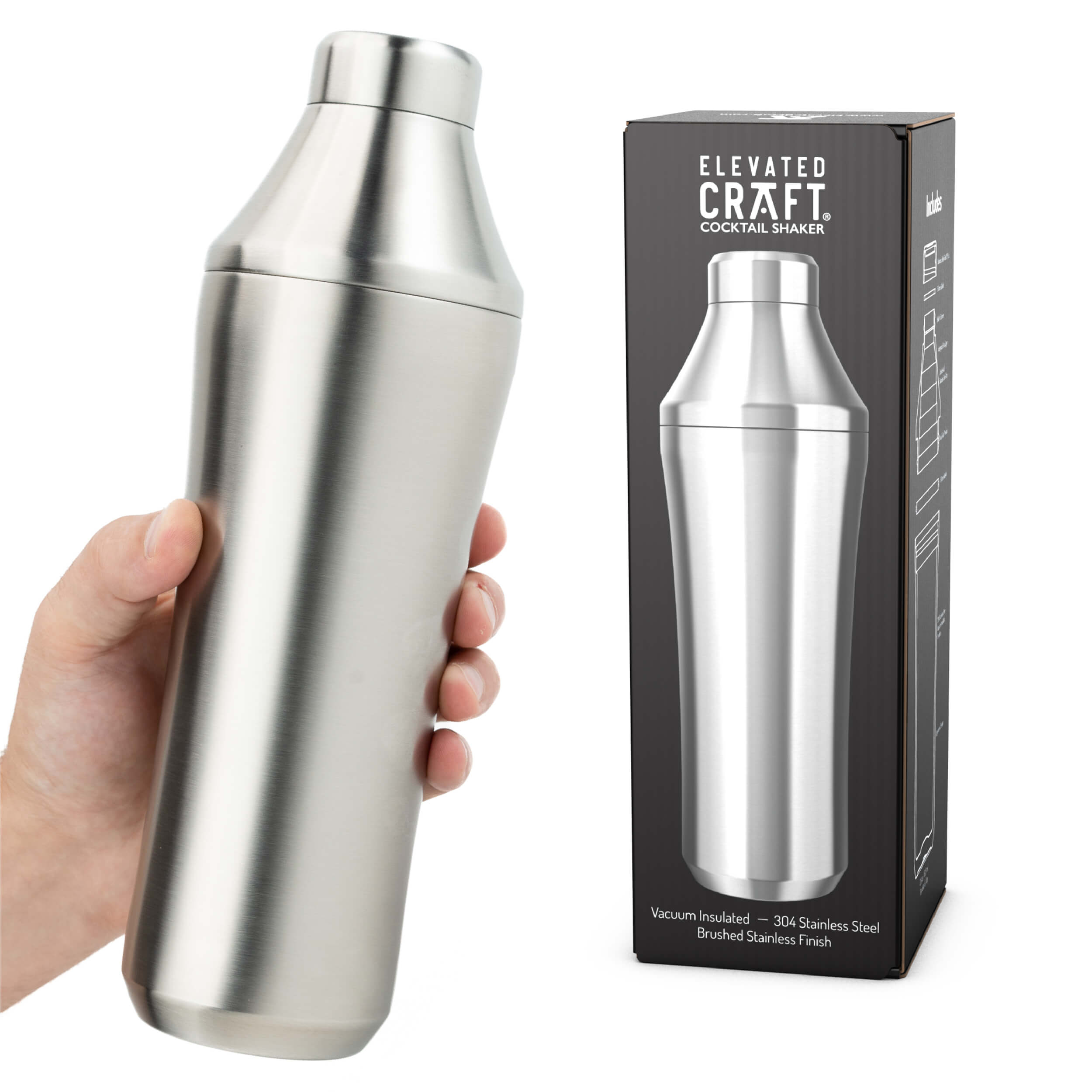 Simple Modern Cocktail Shaker Set with Jigger Lid | Stainless Steel Boston Shaker Insulated Martini Mixer for Mocktails | 20oz | Simple Stainless