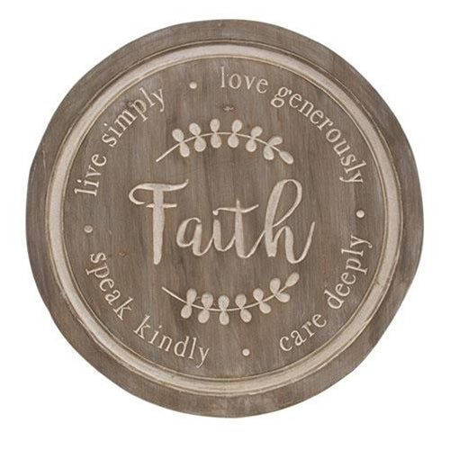 Distressed Faith Phrases Engraved Round Sign