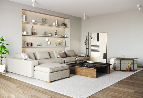 DE.CI Furniture Cozy Living Room of CL.AW L Shape Sofa and T. Coffee Table and L.IT Side Table