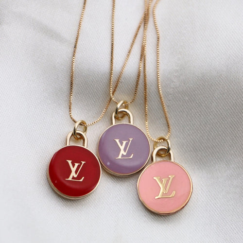 LV Gold Button Necklace + Earrings - Designer Button Jewelry