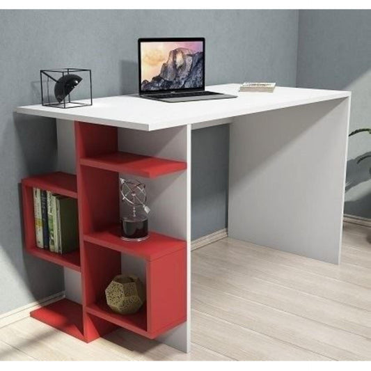 Homidea Deroni Writing Desk - Computer Workstation - Home Office Desk - Writing Table with Shelf Unit in Modern Design (White/Avola)